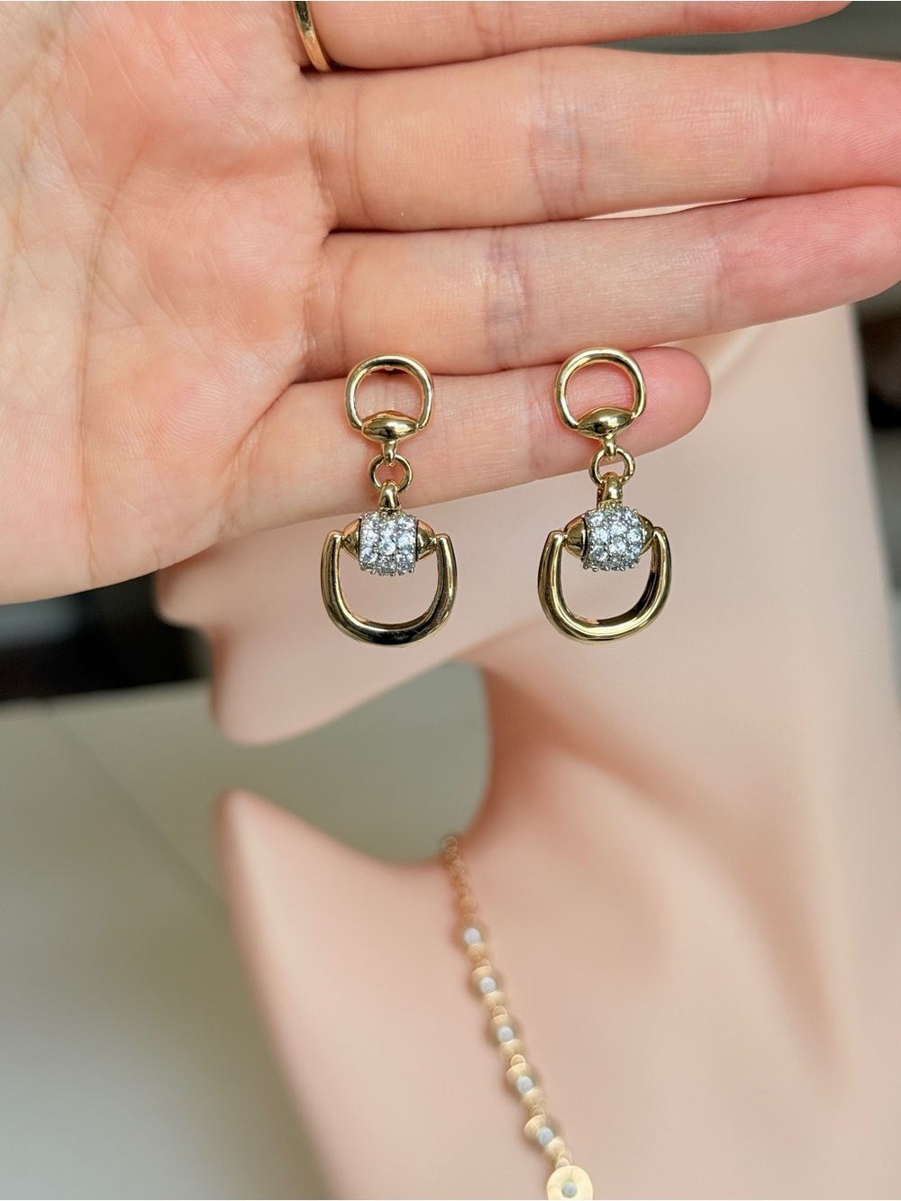 Delicate Gold Drop Earrings with Cubic Zirconia - Picture 12 of 13